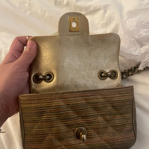 Chanel multicolor gold stripe raffia effect. chain small bag - Picture 7 of 9